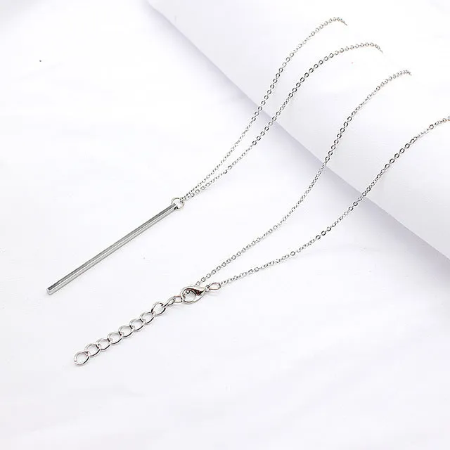 Simple Classic fashion Stick Pendant Necklace Hollow Girl Long Link Chain Square Copper Necklaces long Strip Jewelry for women