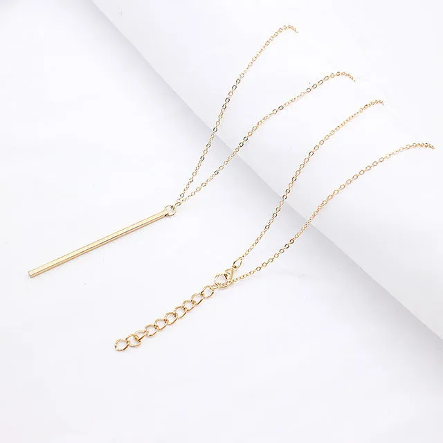 Simple Classic fashion Stick Pendant Necklace Hollow Girl Long Link Chain Square Copper Necklaces long Strip Jewelry for women