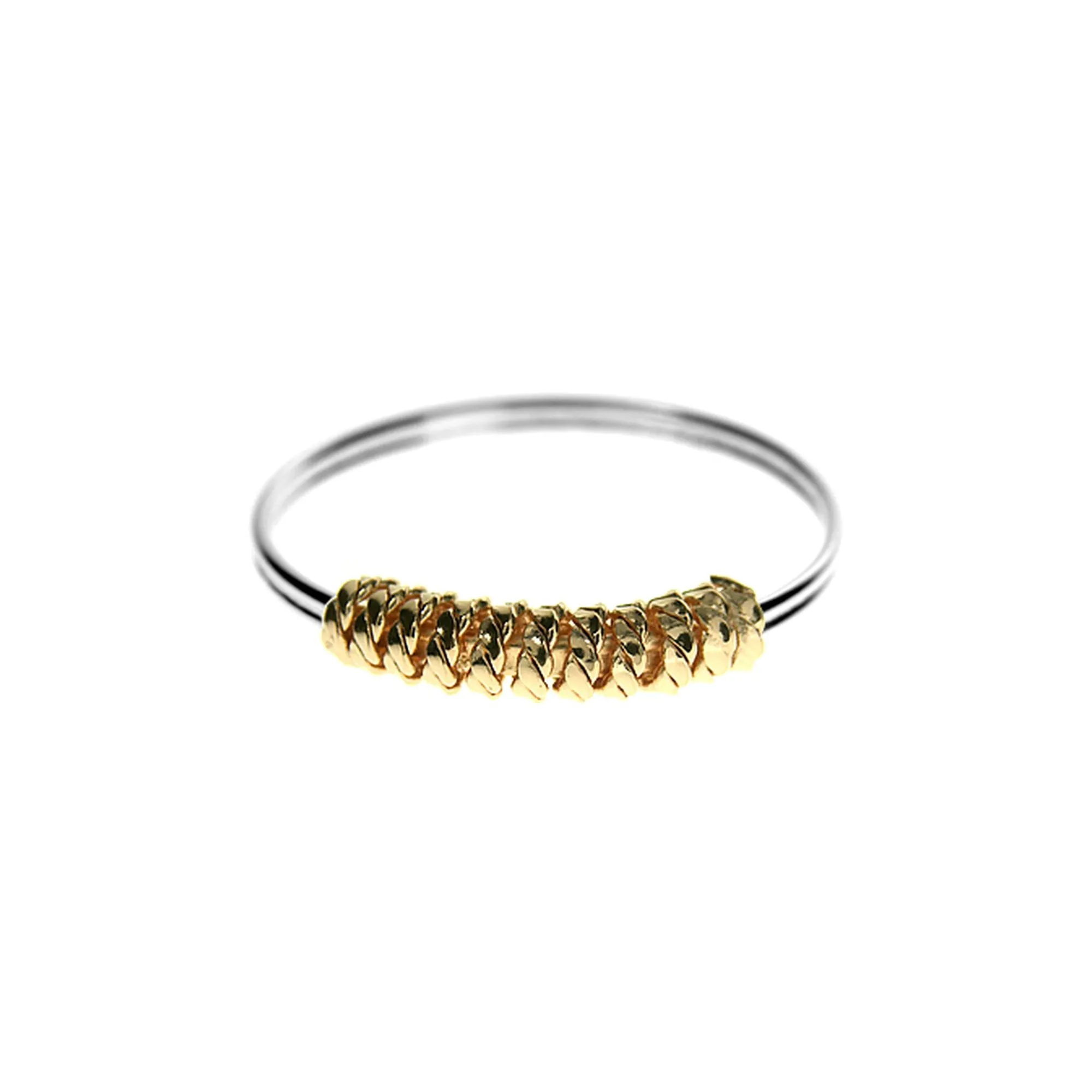 Simple ring with yellow gold plated coiled rope shoulder
