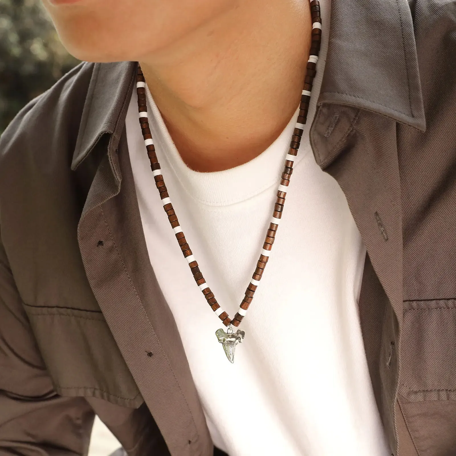 Simple Shark Teeth Pendant Necklace for Men Boys