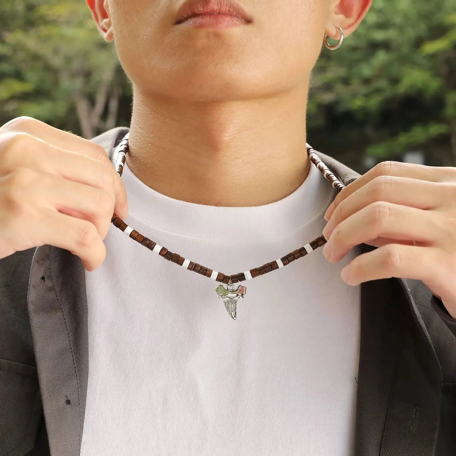 Simple Shark Teeth Pendant Necklace for Men Boys