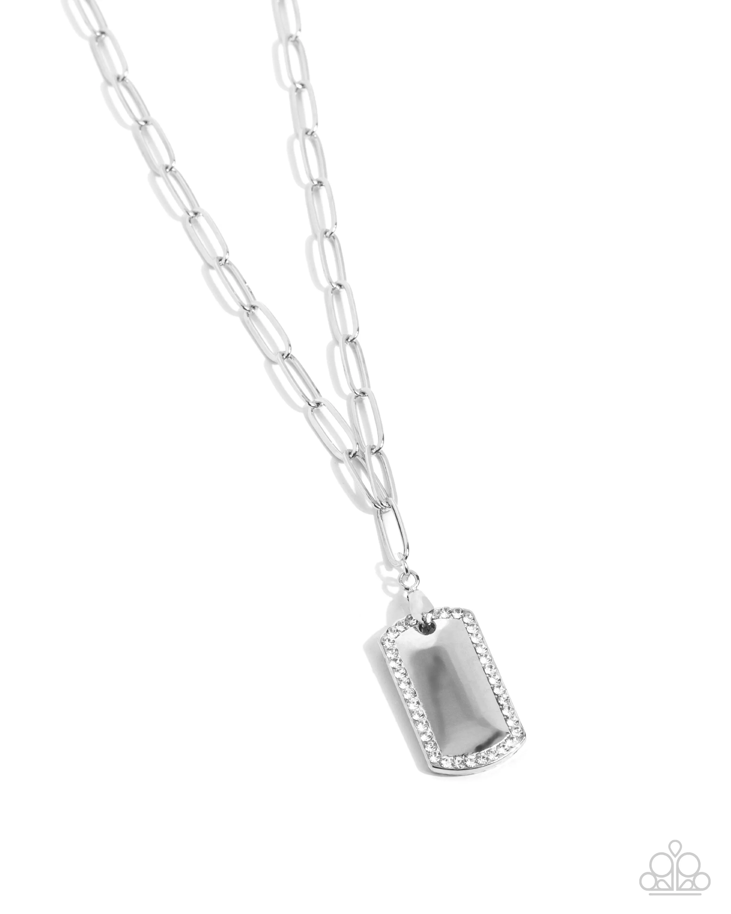 Simple Street - White - Rhinestone Dog Tag Paparazzi Short Necklace