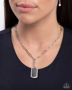 Simple Street - White - Rhinestone Dog Tag Paparazzi Short Necklace