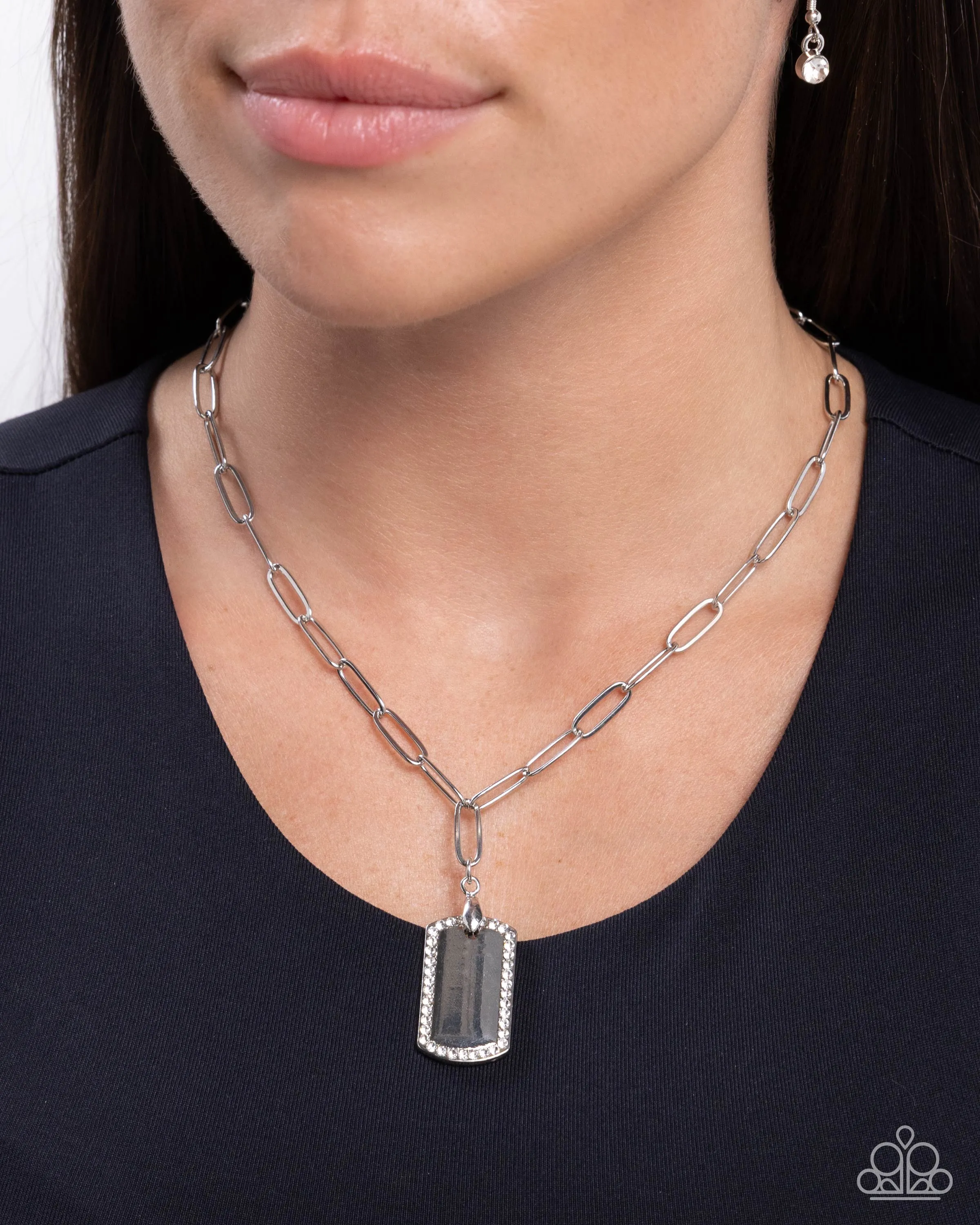 Simple Street - White - Rhinestone Dog Tag Paparazzi Short Necklace
