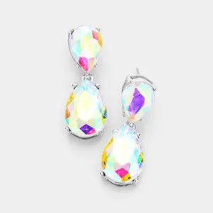 Small AB Crystal Double Teardrop Pageant Earrings | 398855