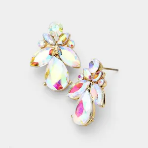 Small AB Crystal Marquise Floral Pageant Earrings on Gold| Interview Earrings | 402753