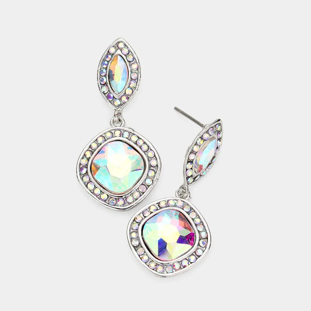 Small AB on Silver Dangle Pageant Earrings  | Interview Earrings | 525338