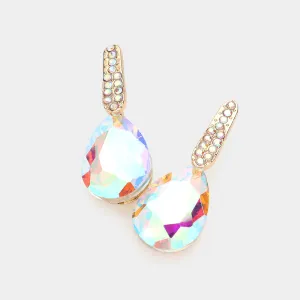 Small AB Teardrop and Rhinestone Dangle Pageant Earrings on Gold | Interview Earrings  |  615344