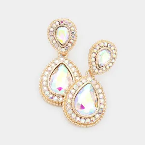 Small AB Teardrop Crystal Rhinestone Earrings on Gold | 463937