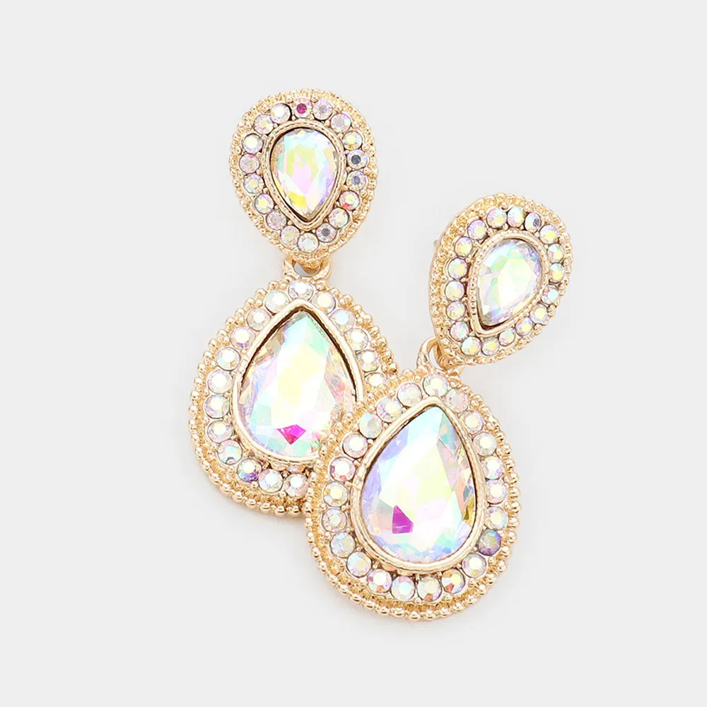 Small AB Teardrop Crystal Rhinestone Earrings on Gold | 463937