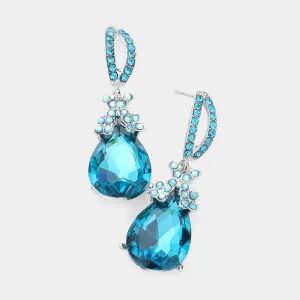 Small Aqua Crystal Teardrop Dangle Earrings  | 590429