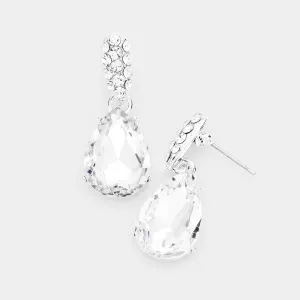 Small Clear Crystal and Rhinestone Teardrop Dangle Earrings on Silver | Little Girls | Older Girls Interview | 428195