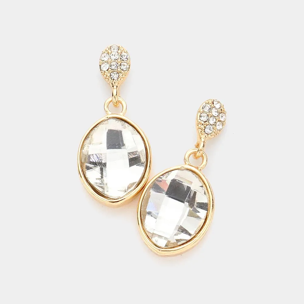 Small Clear Dangle Earrings on Gold | Interview Earrings | 251498