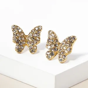Small Clear on Gold Rhinestone Butterfly Stud Pageant Earrings | Crystal Earrings for Little Girls | 152177