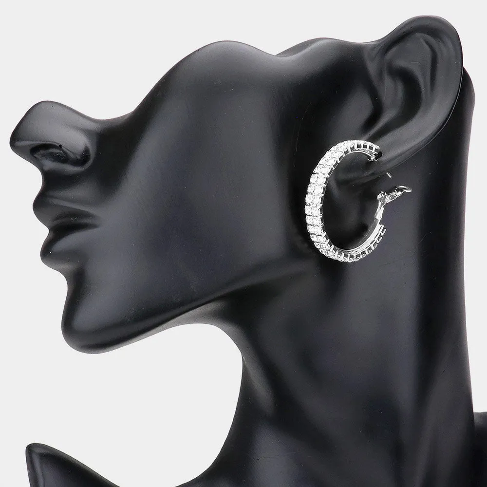 Small Clear Rhinestone Hoop Earrings on Silver | 1.4" | 540846