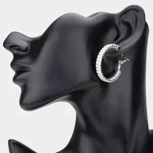 Small Clear Rhinestone Hoop Earrings on Silver | 1.4" | 540846