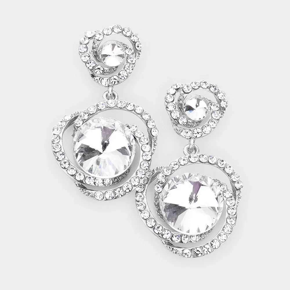 Small Clear Round Stone Accented Pageant Earrings on Silver | Interview Earrings | 535193