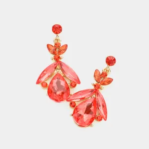 Small Coral Crystal Abstract Dangle Earrings  | 602487