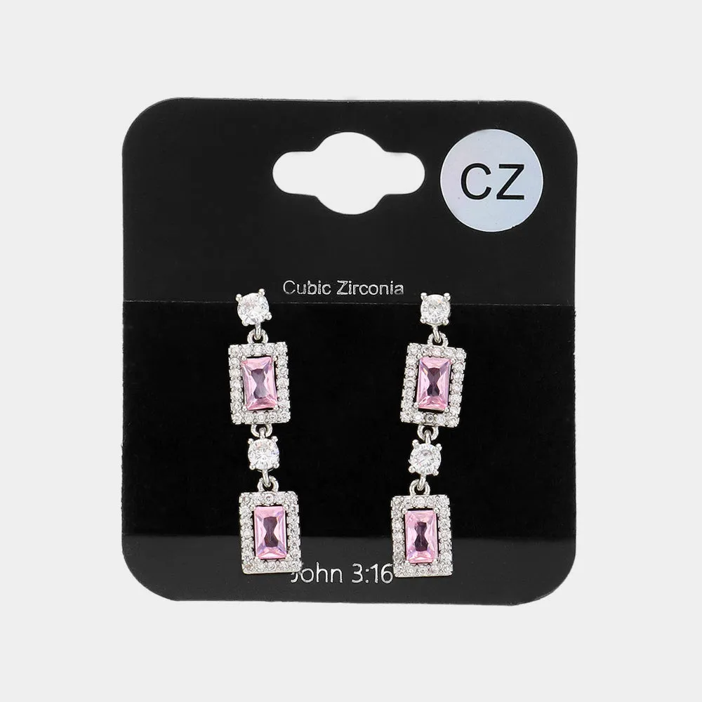 Small CZ Pink Stone Cluster Dangle Pageant Earrings   | Earrings for Little Girls |  623019