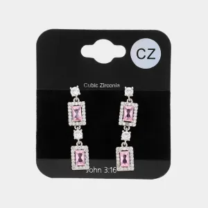 Small CZ Pink Stone Cluster Dangle Pageant Earrings   | Earrings for Little Girls |  623019