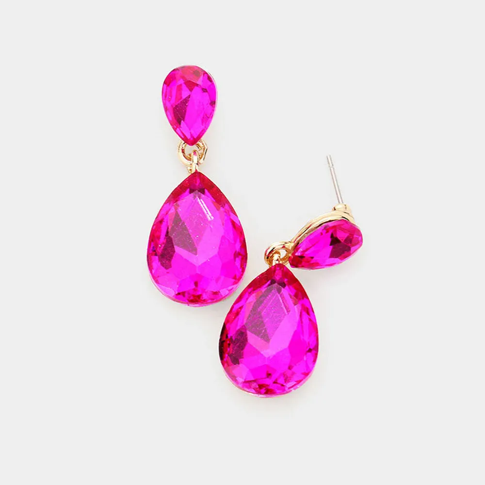 Small Fuchsia Crystal Teardrop Dangle Earrings | Little Girls | Older Girls Interview | 488243