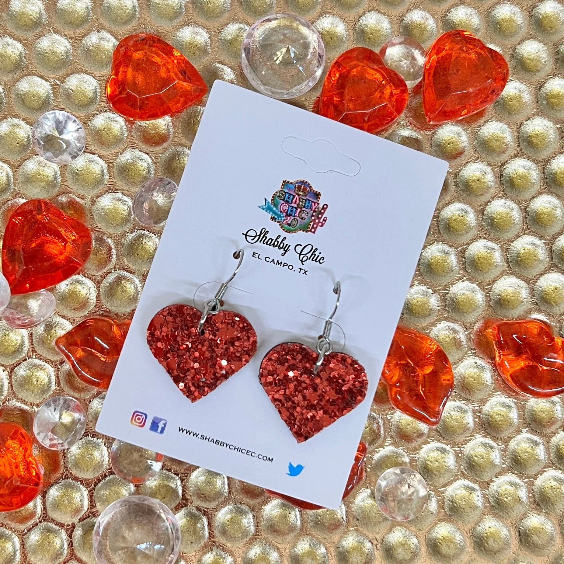Small Glitter Heart Earrings