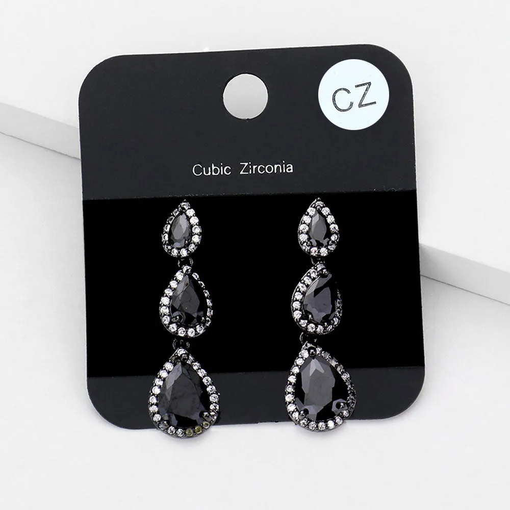Small Jet Black CZ Triple Drop Link Pageant Earrings  | Earrings for Little Girls | 545924