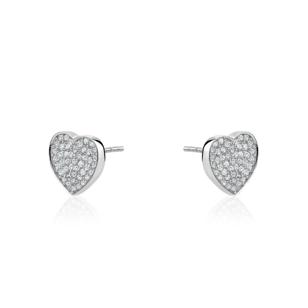 SMALL PAVE HEART EARRINGS