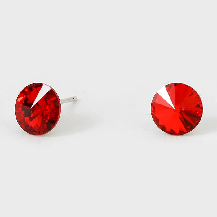 Small Red Round Crystal Stud Earrings | 8 mm | 123243