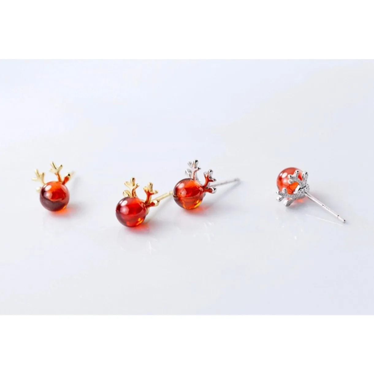 Small Ruby Red Nose Reindeer Studs Earrings- Reindeer Stud-EOS006