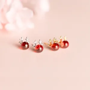 Small Ruby Red Nose Reindeer Studs Earrings- Reindeer Stud-EOS006