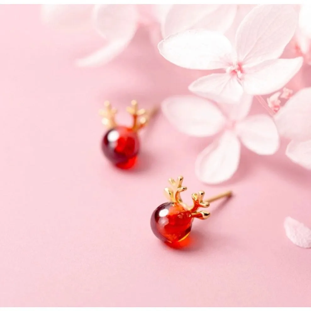 Small Ruby Red Nose Reindeer Studs Earrings- Reindeer Stud-EOS006