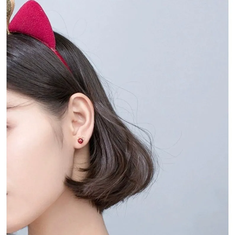 Small Ruby Red Nose Reindeer Studs Earrings- Reindeer Stud-EOS006