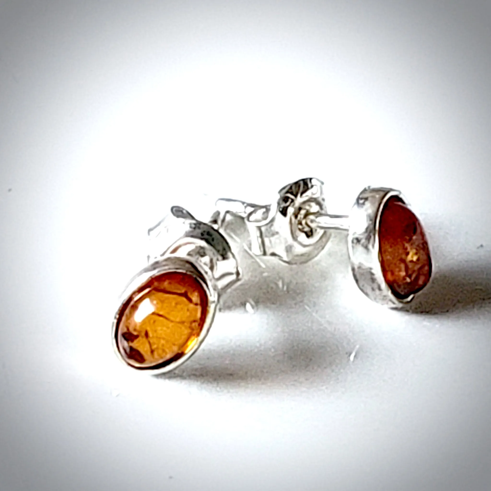 Small Silver Stud Earrings with Baltic Amber