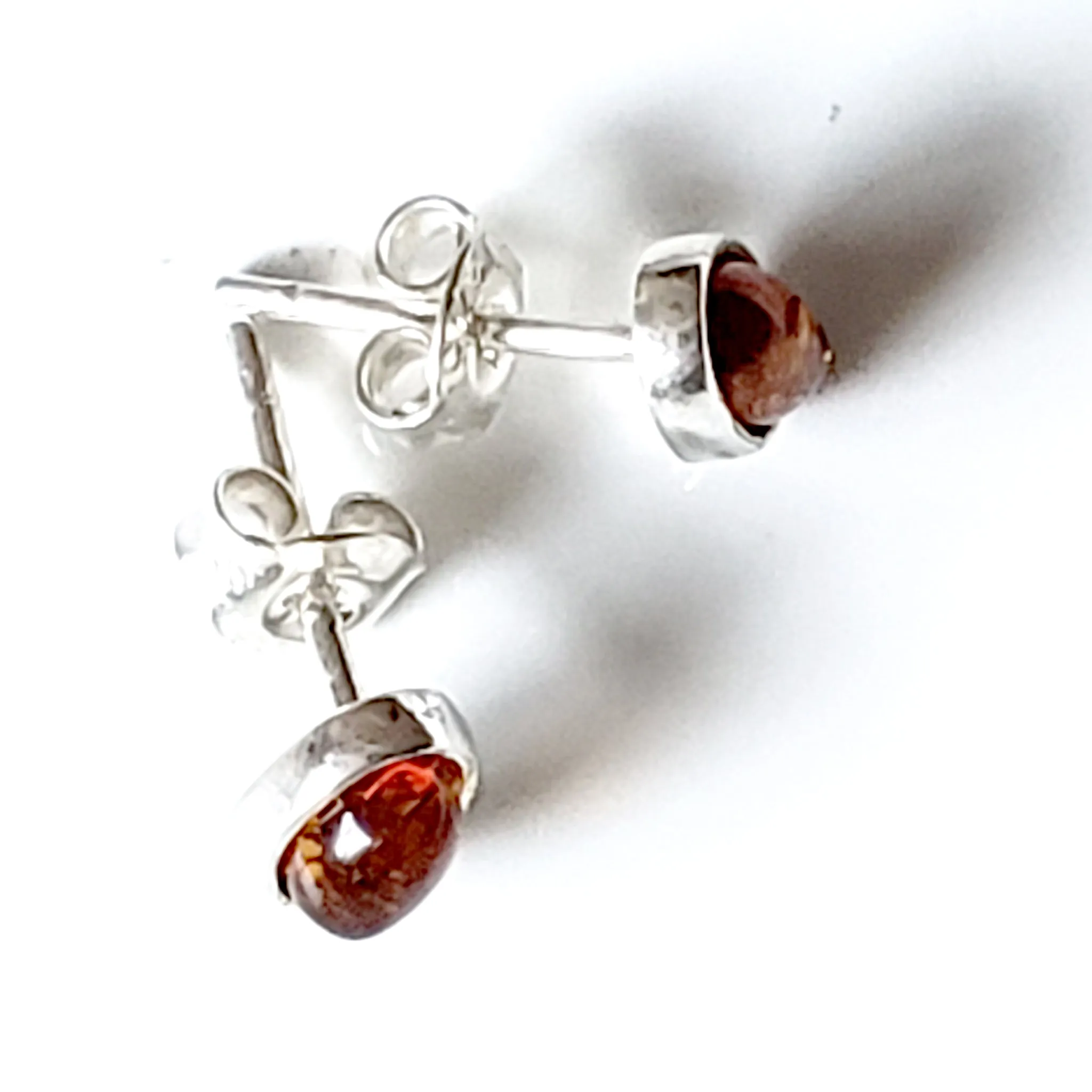 Small Silver Stud Earrings with Baltic Amber