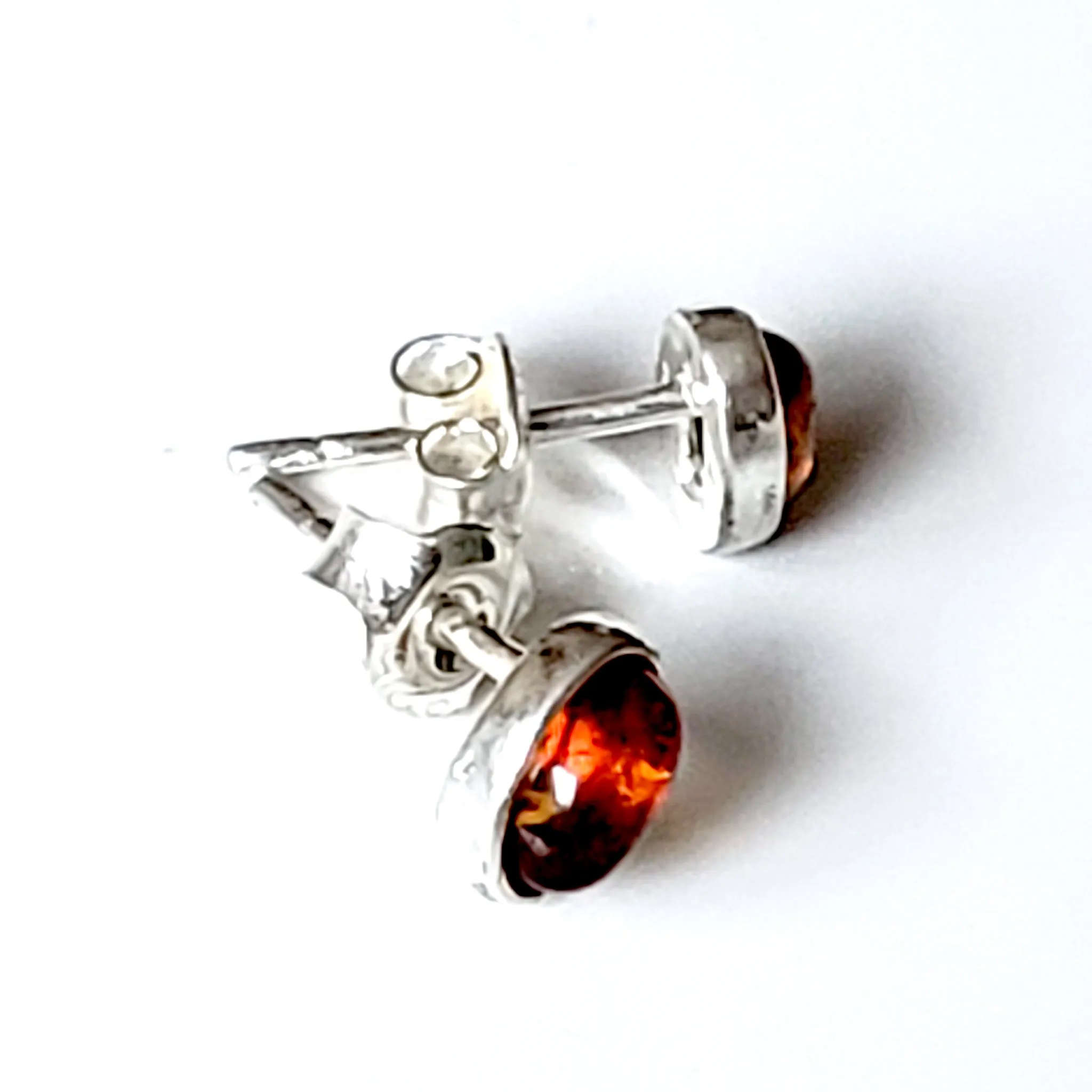 Small Silver Stud Earrings with Baltic Amber