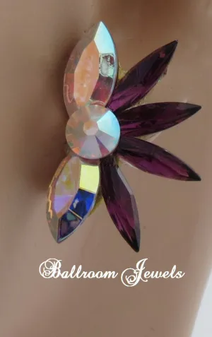 Small Spray Crystal Ballroom Earrings Amethyst Purple