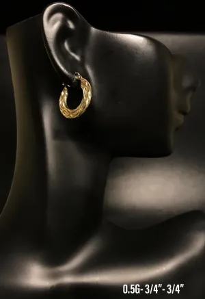 Small textured hoop earrings 10K solid gold