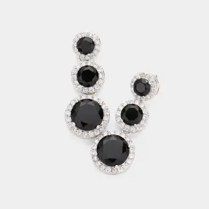 Small Triple Jet Black Round Stone Dangle Pageant Earrings | Prom Earrings |  592453