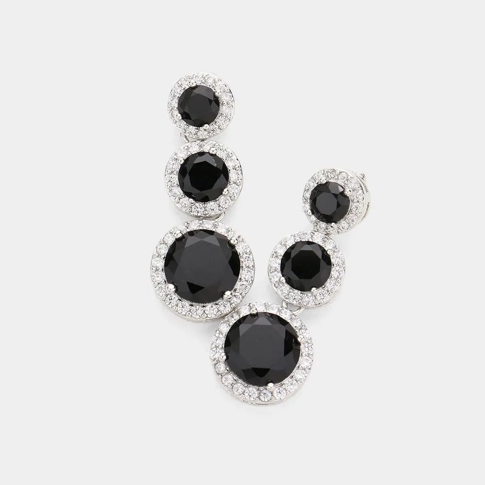 Small Triple Jet Black Round Stone Dangle Pageant Earrings | Prom Earrings |  592453