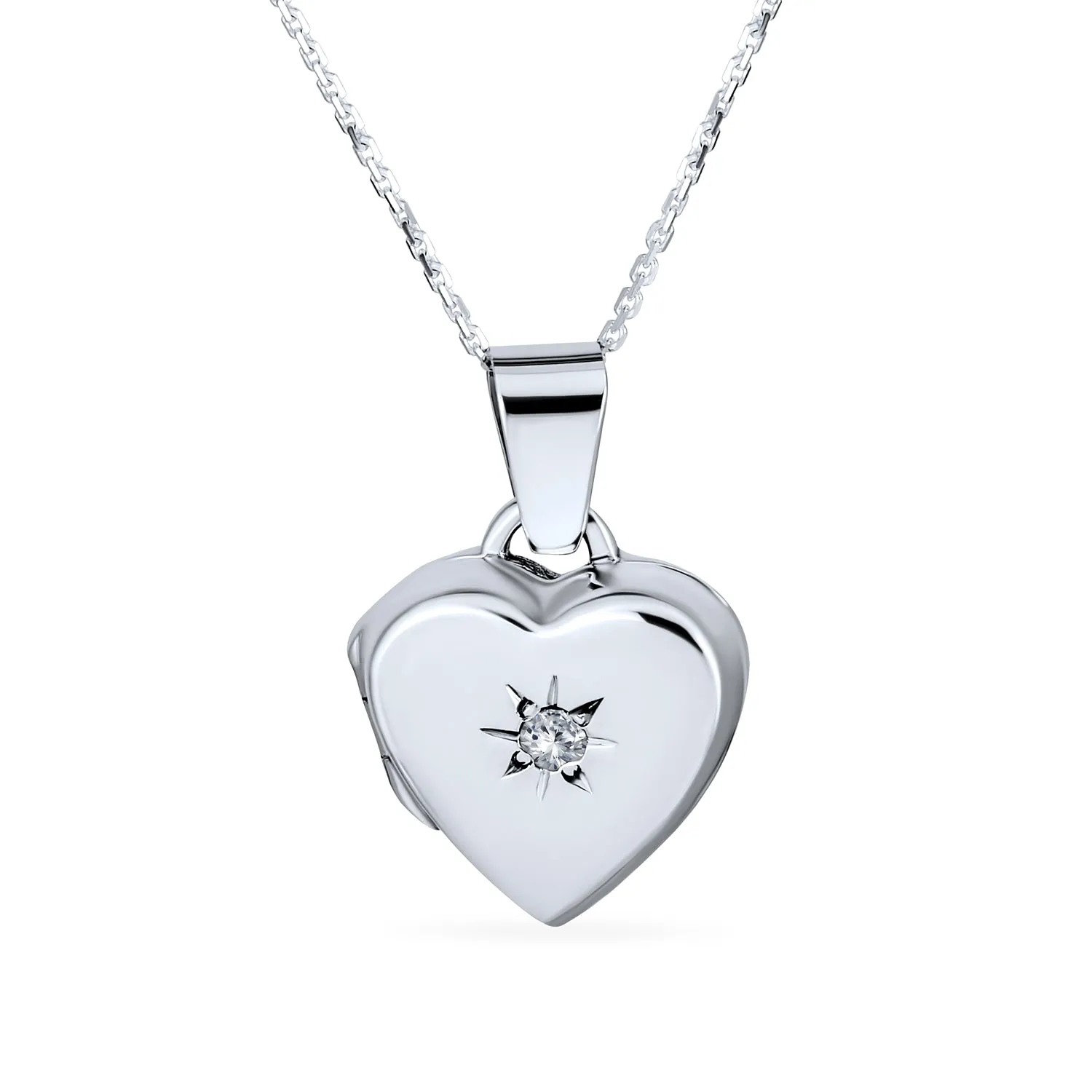 Small Vintage CZ Floral Heart Photo Locket Necklace Pendant Sterling Silver