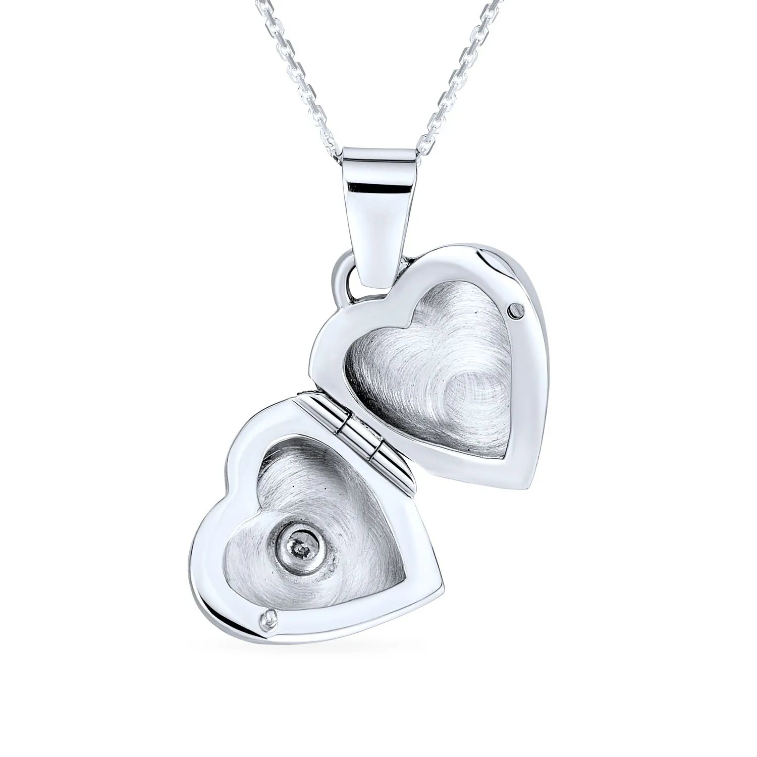 Small Vintage CZ Floral Heart Photo Locket Necklace Pendant Sterling Silver