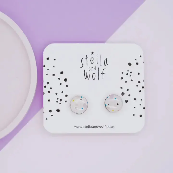 Small White Terrazzo Stud Earrings