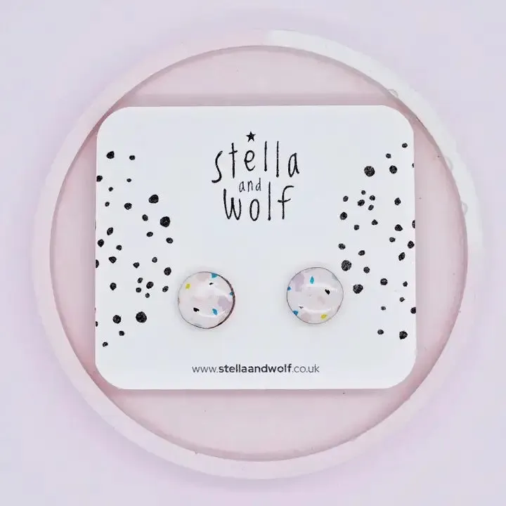Small White Terrazzo Stud Earrings