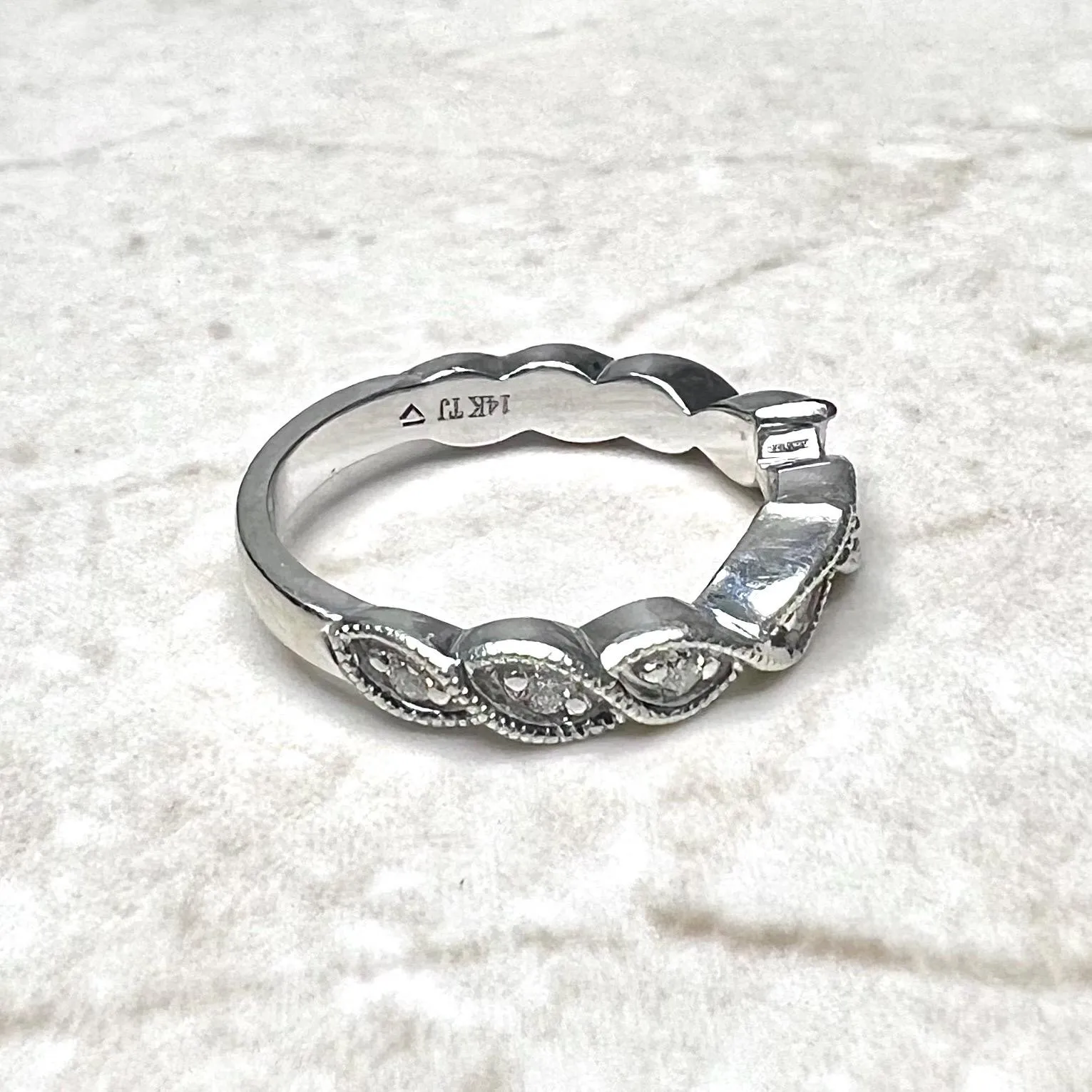 Solid 14 Karat White Gold Stackable Diamond Band Ring