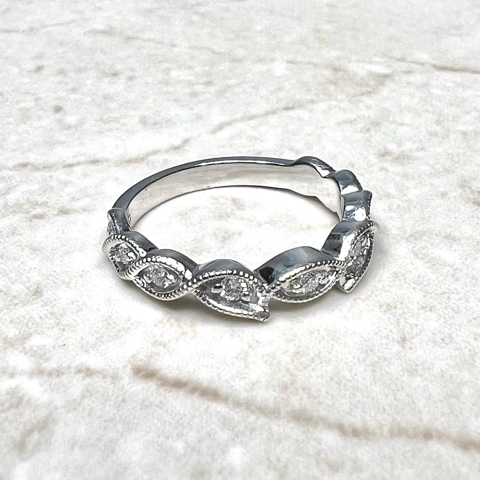 Solid 14 Karat White Gold Stackable Diamond Band Ring