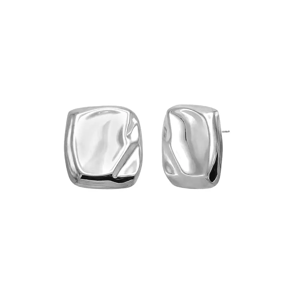 Solid Indented Square On The Ear Stud Earring