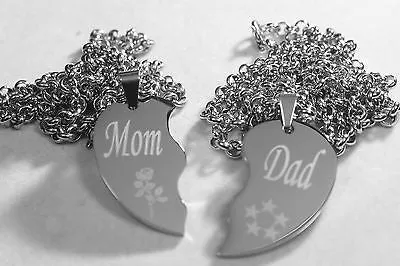 SOLID STAINLESS STEEL MOM DAD SPLIT HEART NECKLACES LOVE FREE ENGRAVING