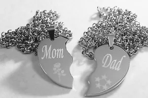 SOLID STAINLESS STEEL MOM DAD SPLIT HEART NECKLACES LOVE FREE ENGRAVING