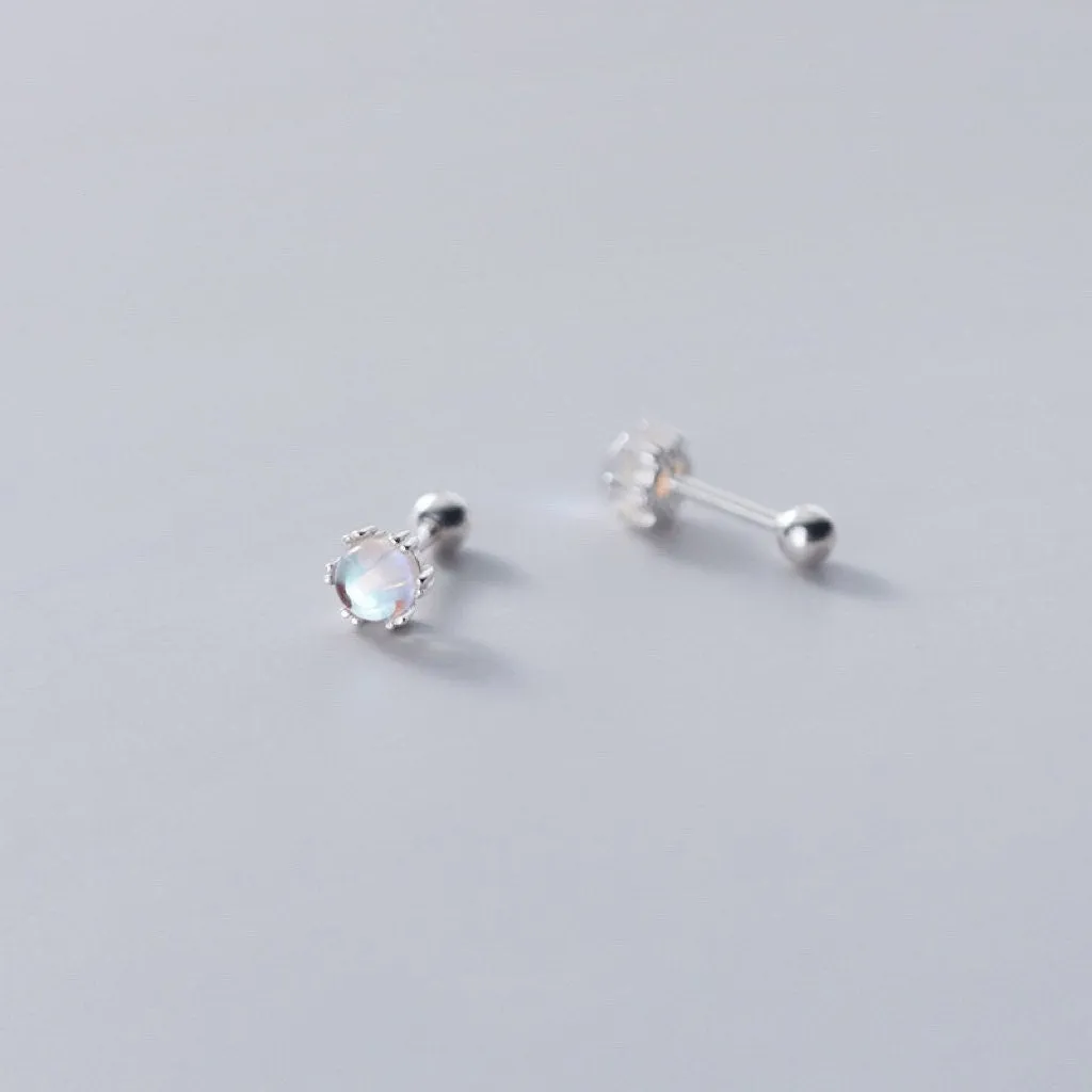 Solitaire Moonstone Small Screw back Studs Earrings - ESB010